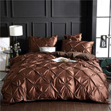 Luxurious European style washed silk three-piece solid color duvet cover set in rich brown shade.