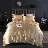 Summer Simple Pure Color Ice Silk Bed Linen Quilt Cover Bedding in champagne gold, featuring luxurious satin finish.