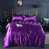 Summer Simple Pure Color Ice Silk Bed Linen Quilt Cover Bedding in vibrant purple color, styled on a modern bed.