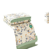 Cotton and linen double-layer yarn summer blanket with floral design, part of a four-piece double-bed set.