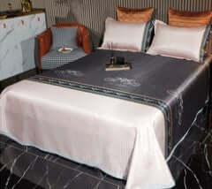 Ice Silk Bed Sheet Quilt Cover Pillowcase set in solid colors, showcasing a cool feeling and elegant design.