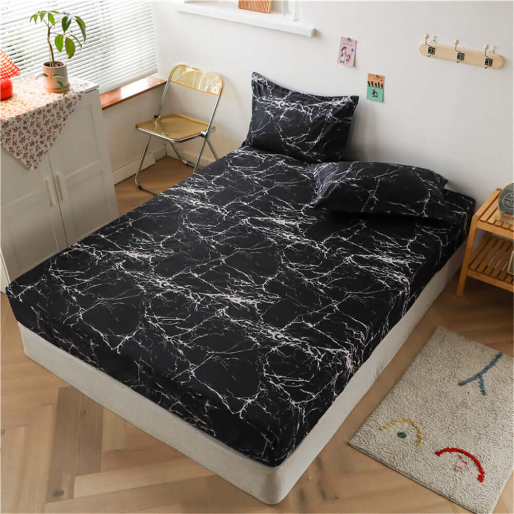 One Piece Bed Sheet Cover Aloe Cotton Simmons non-slip mattress protector in black marble pattern