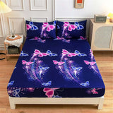 One Piece Bed Sheet Cover with butterfly pattern in dark blue, non-slip and dustproof mattress protector.