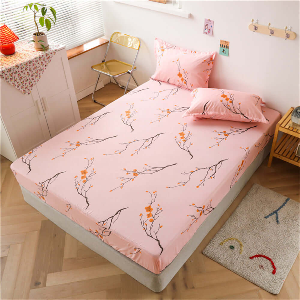 One Piece Bed Sheet Cover Aloe Cotton Simmons Non-slip Dustproof Mattress Protector in flower pattern.