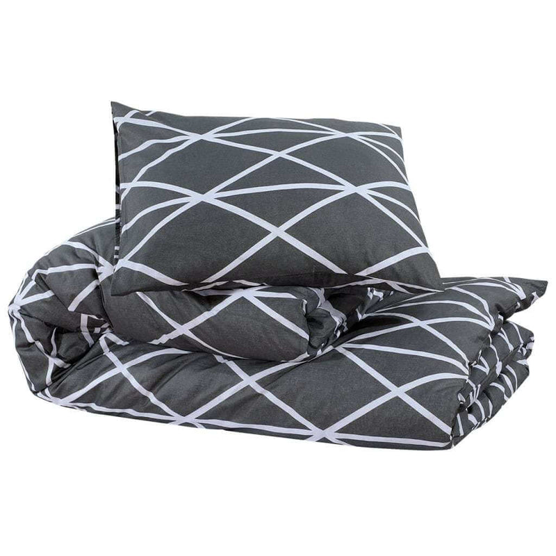 Duvet Cover Set Grey 240x220 cm Cotton with modern geometric pattern and matching pillowcases.