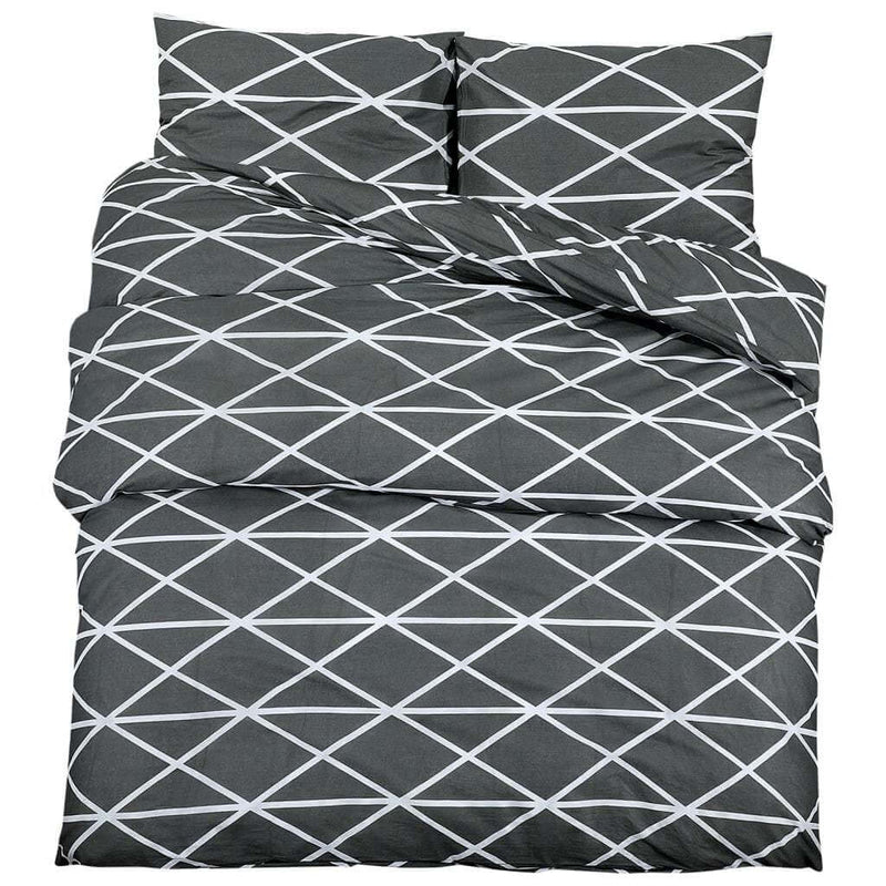 Duvet Cover Set Grey 240x220 cm Cotton with geometric white pattern, soft and stylish addition to bedroom decor.