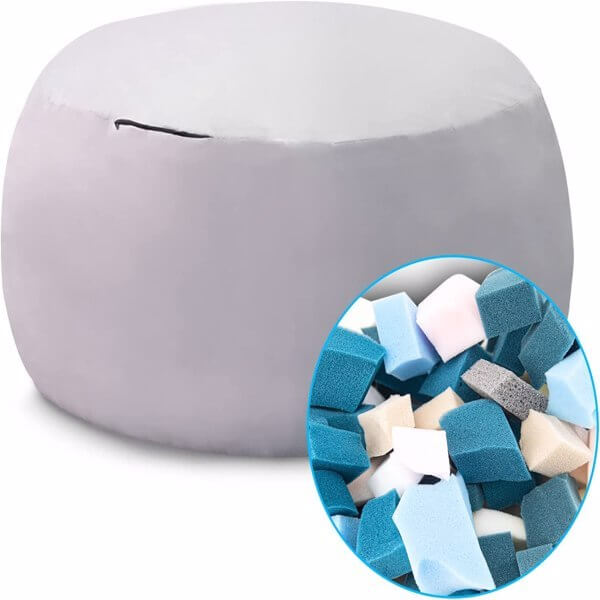 Big round dark grey PV velvet bag chair cover, showcasing soft fluffy texture and foam filling for comfortable seating.
