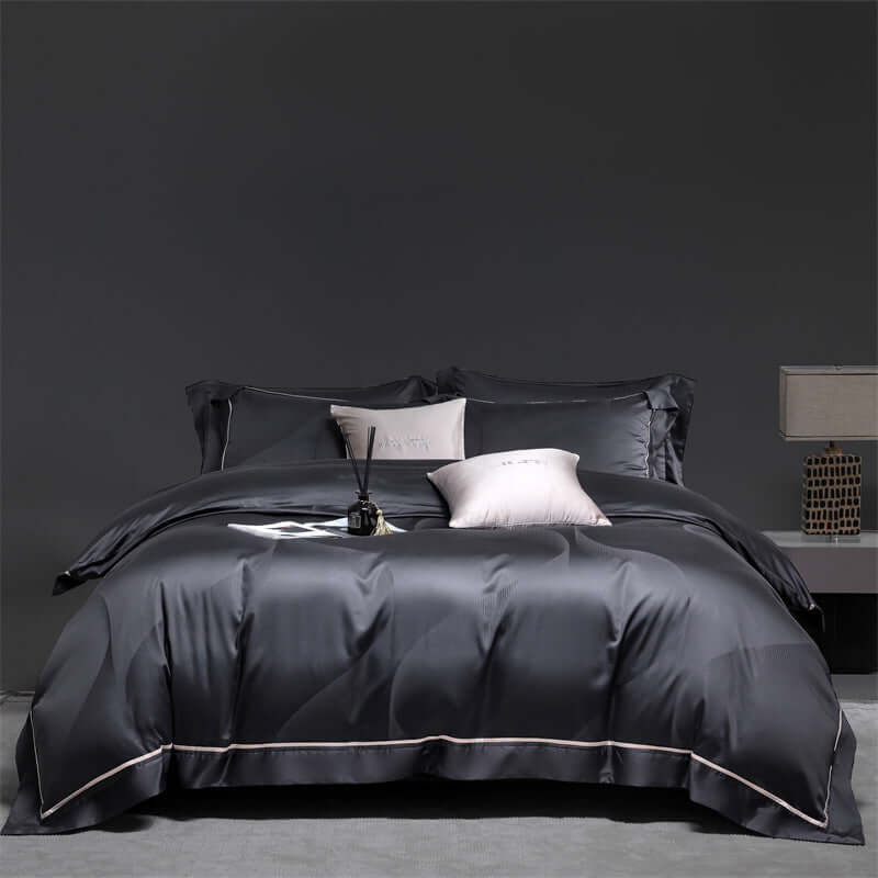 Premium 160S Cotton Bed Sheet Set with Horse Design Grey and Gold