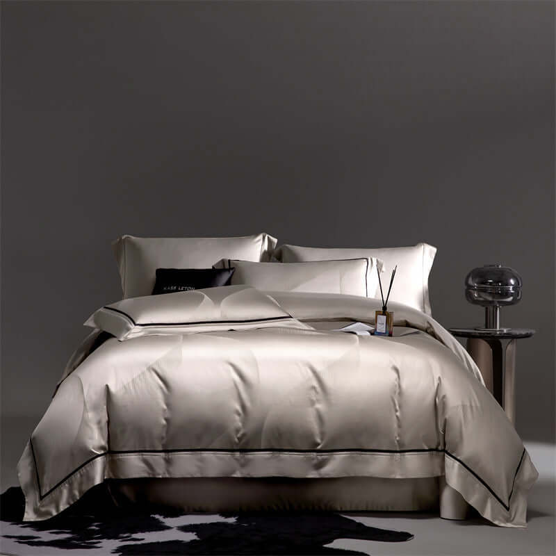 160S Horse Cotton Jacquard Bed Sheet and Duvet Cover Set in Gold