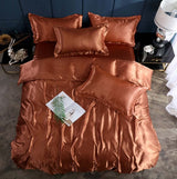 Bed Sheet Quilt Cover Naked Sleep Cool Silk Single Three Piece Set in rich copper color, featuring smooth texture and elegant design.