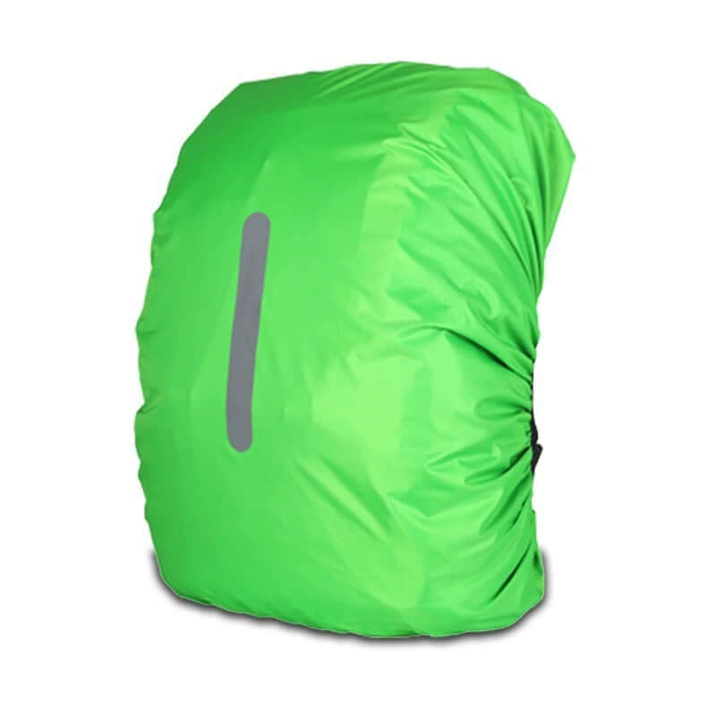 Outdoor Backpack Rain Cover Waterproof For Riding in bright green with reflective strip.