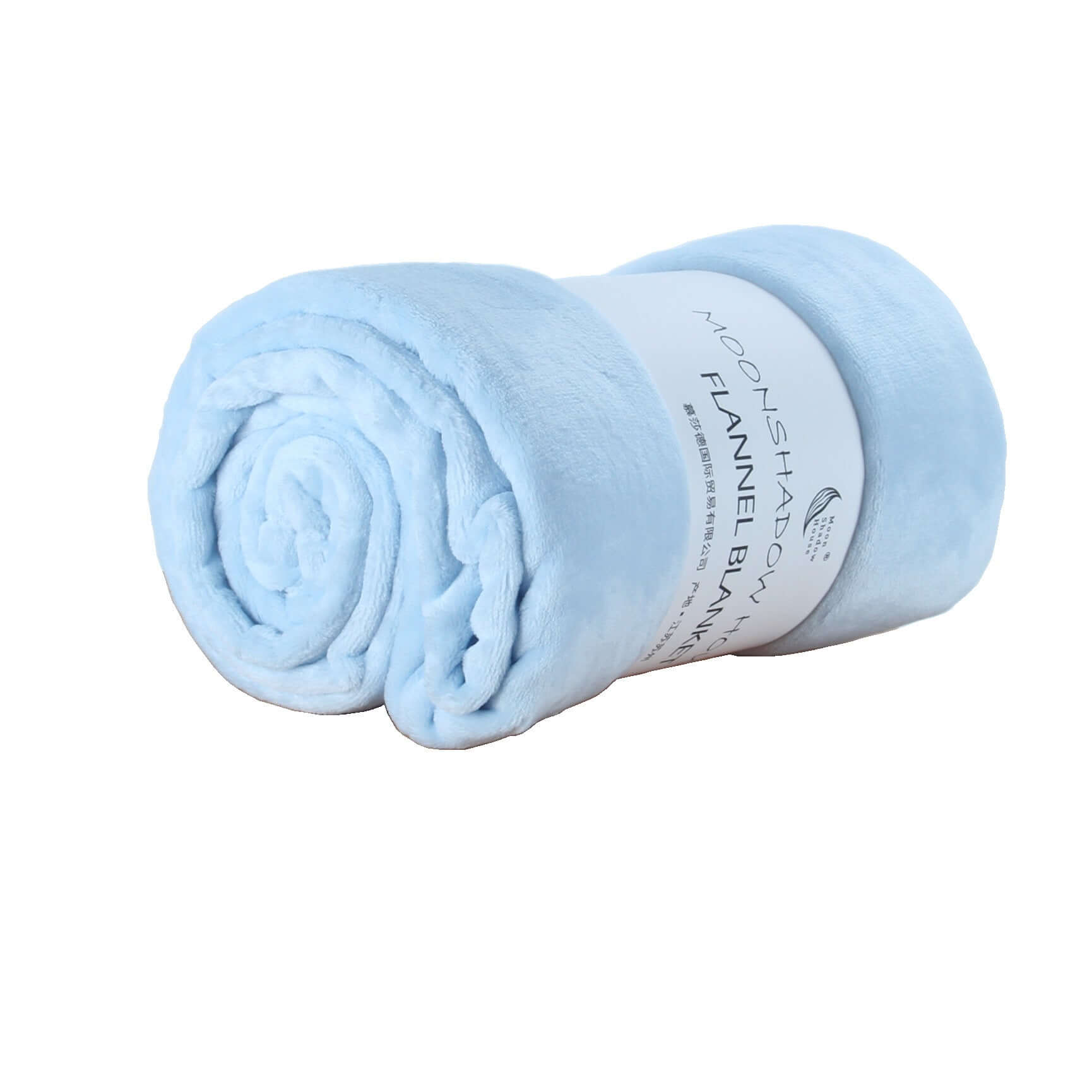 Rolled light blue flannel blanket, soft and cozy, ideal for air-conditioning and naps.