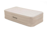 Single Double Layer Cloth Cover Floatation Bed with built-in pump, beige, suitable for household use.