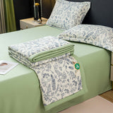Cotton And Linen Double-layer Yarn Summer Blanket Airable Cover on bed with pillows and bedding.