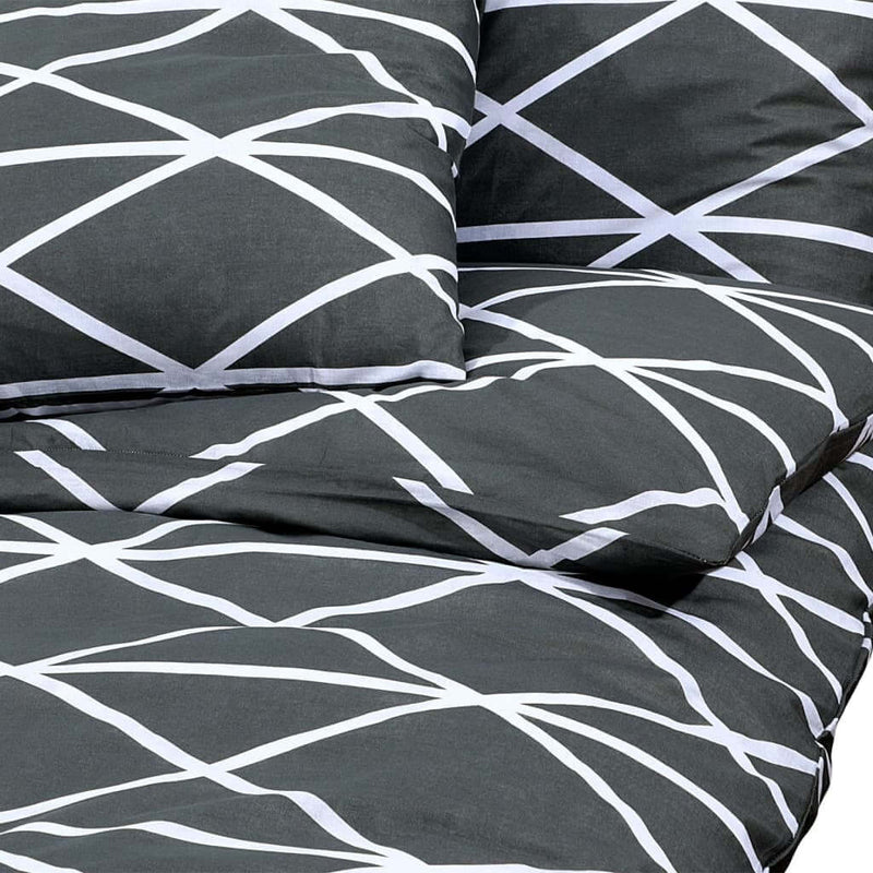 Duvet Cover Set Grey 240x220 cm Cotton with modern geometric pattern on pillows and sheets.