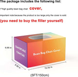 Bean Bag Chair Cover in vibrant colors, highlighting comfort, dimensions, and the note about filler purchase, perfect for living room furniture.