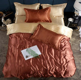 Bed Sheet Quilt Cover Naked Sleep Cool Silk Single Three Piece Set in warm bronze and gold tones.