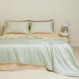 Washed Ice Silk Solid Color Silky Sleep Naked Bed Sheet Quilt Cover Fitted Sheet in soft green color.